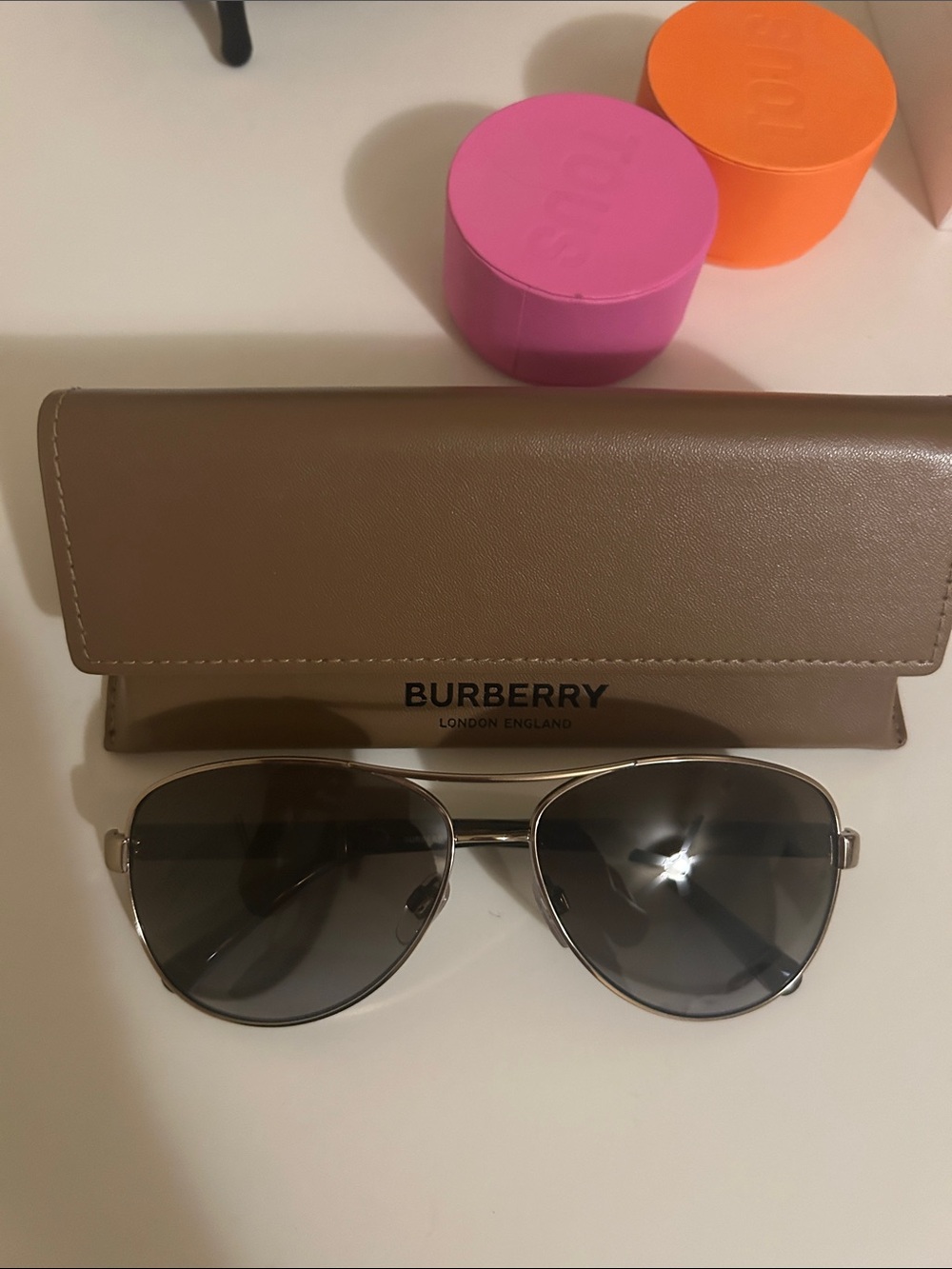 Burberry Silver Aviator Sunglasses with Gray Lenses